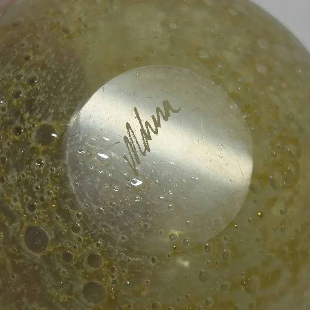 Vintage 70s MDINA Bubble Glass Globe Vase Yellow Ochre By Michael Harris Malta